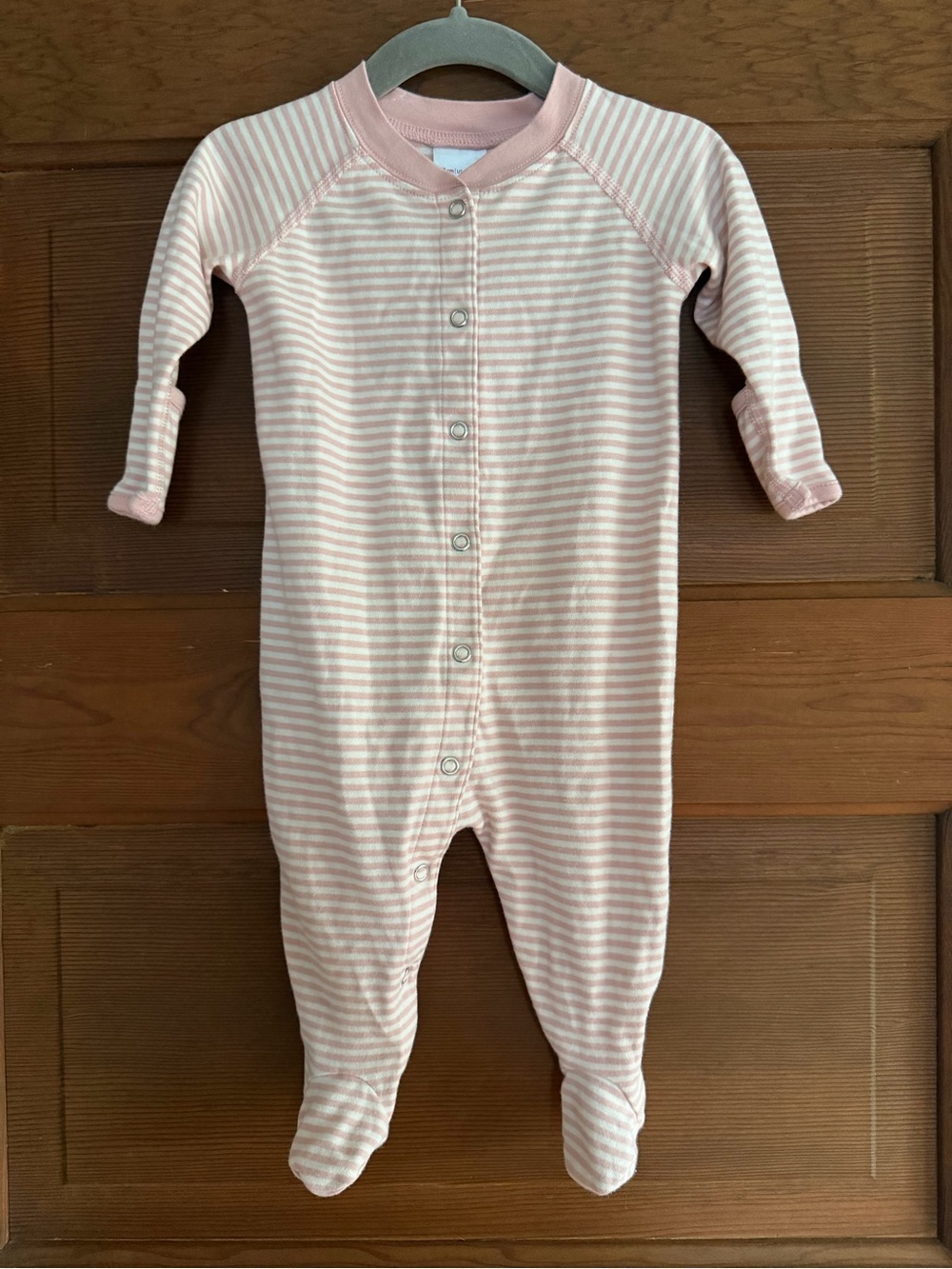 Hanna Andersson Baby Pima Cotton Layette Footed Sleeper Pink White Strip 3-6M